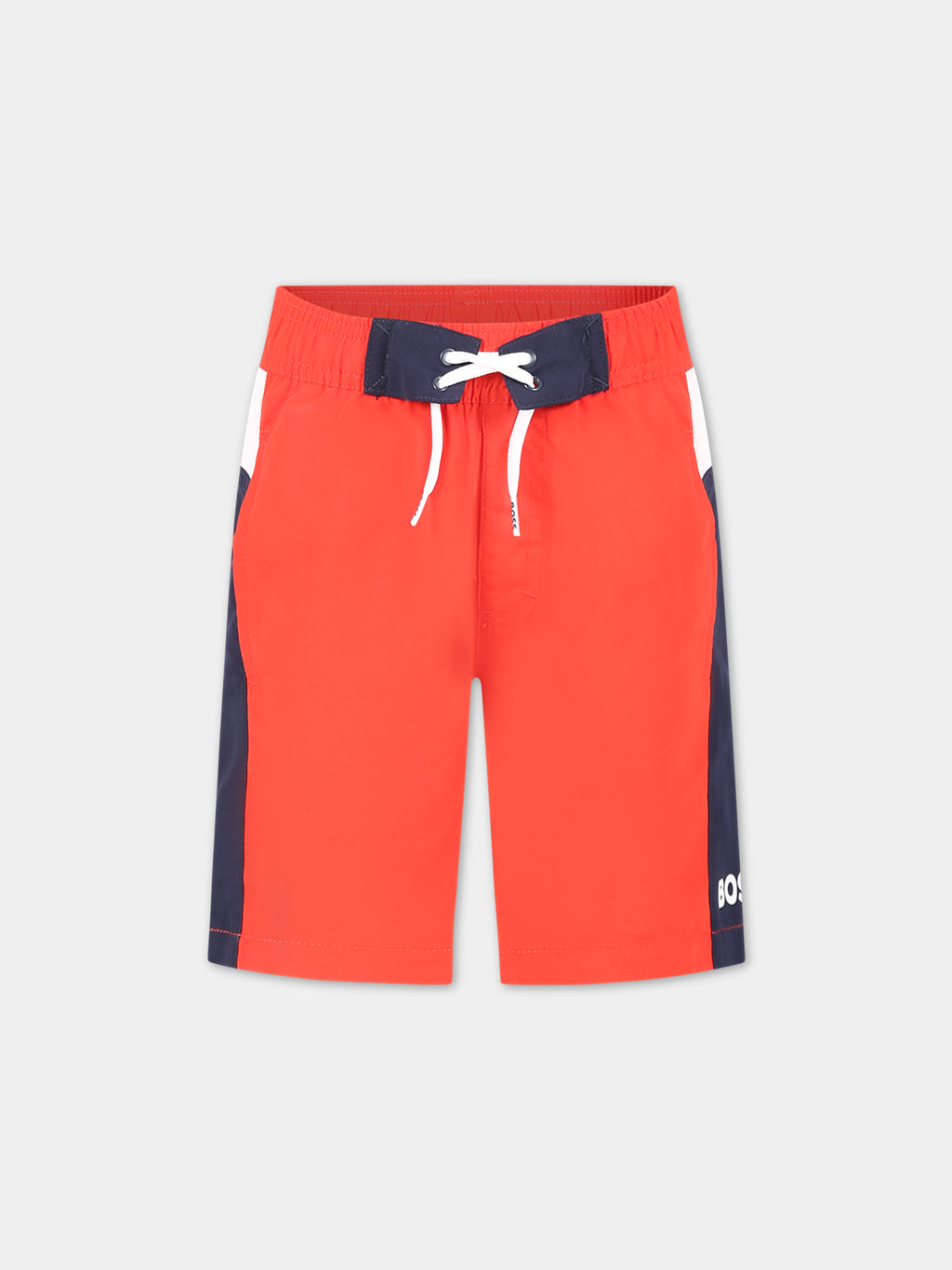 Red swim boxer for boy with logo